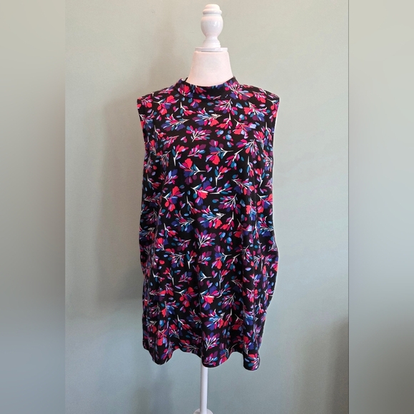 Woman Within Tops - Woman Within 22/24 1X Floral Sleeveless Top Black Pink Blue Purple